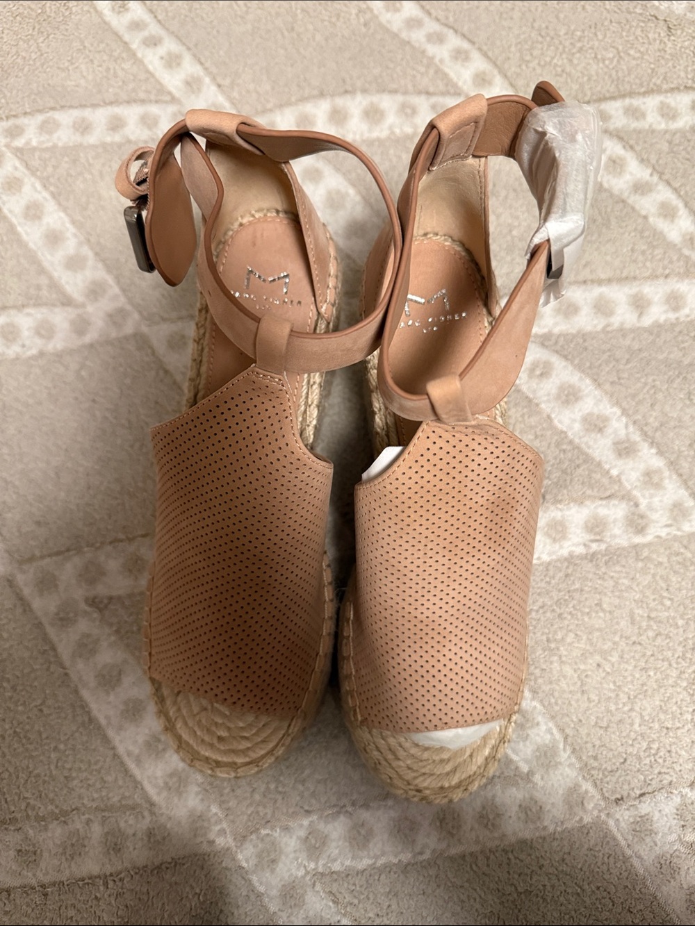Marc Fisher Women's Tan Espadrille Wedge Sandals with Ankle Tie